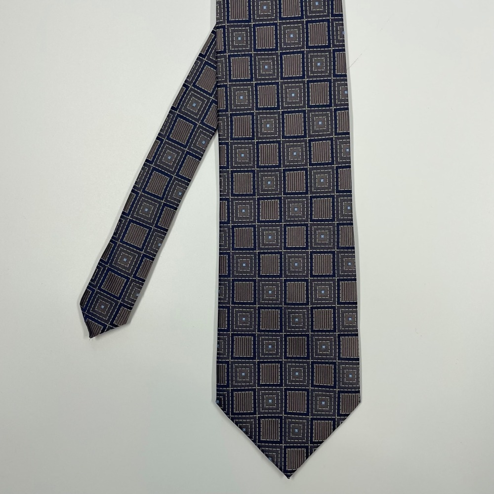 Daniel Craig Blue Brown Geometric Silk Necktie Mens One Size
